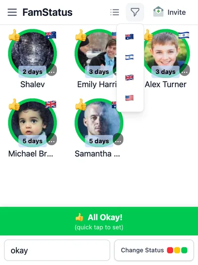 Filter loved ones by country flag